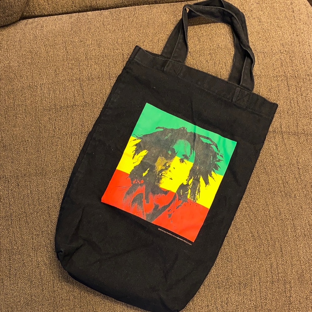 Unisex Black Tote Bag with Bob Marley Graphic